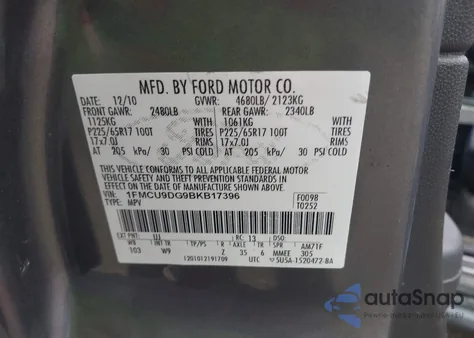 2011 Ford Escape Xlt z USA, uszkodzony, nr VIN 1FMCU9DG9BKB17396